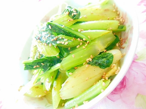 ❤セロリと小松菜のガリバタ醤油炒め❤